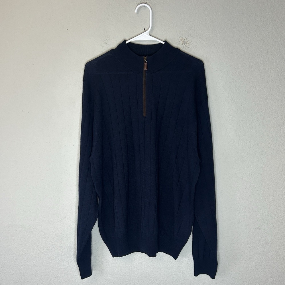 Peter Millar 100% Merino Wool Quarter Zip Navy Blue Pullover Sweater Men's XXL